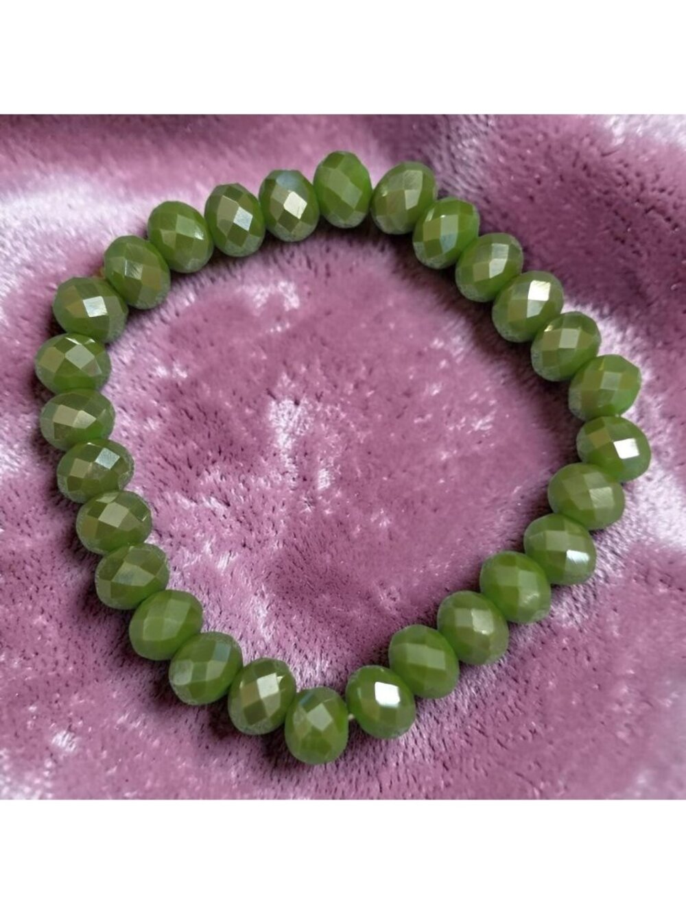 Green Rondelle Faceted Bead Stretch Bracelet 6.5 Inch Jewelry